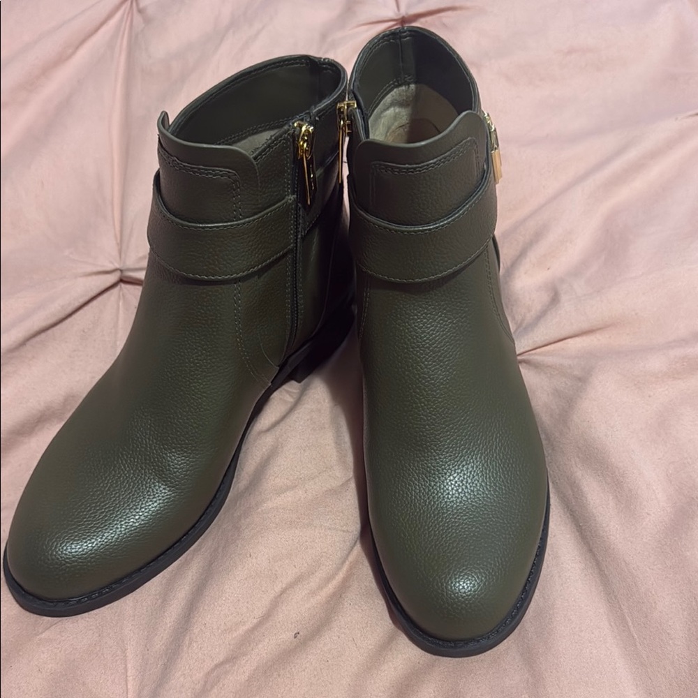 MICHAEL Michael Kors Green Ankle Boots with Gold Accents